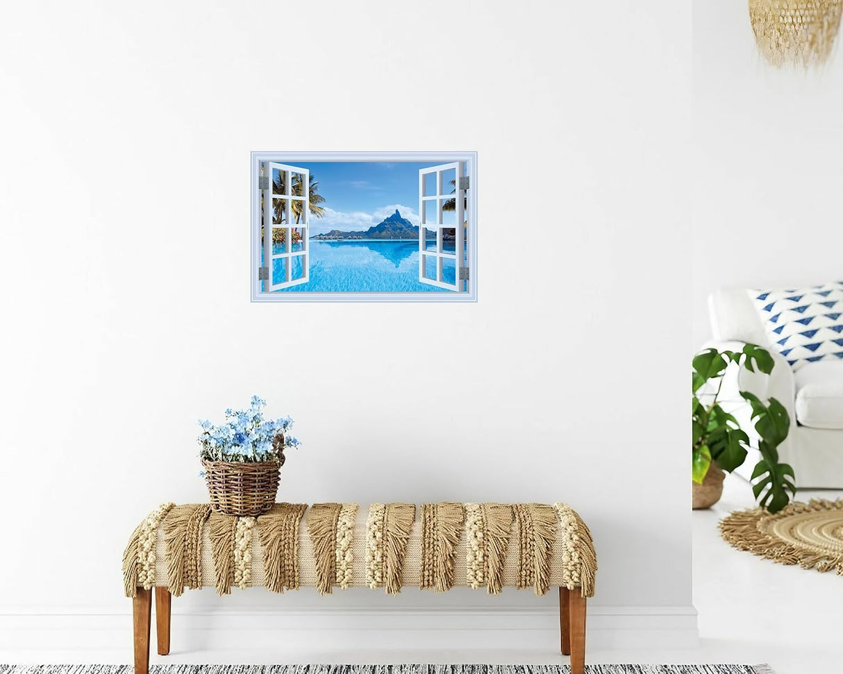 Adhesivo de pared falso para ventana, vista frente al mar