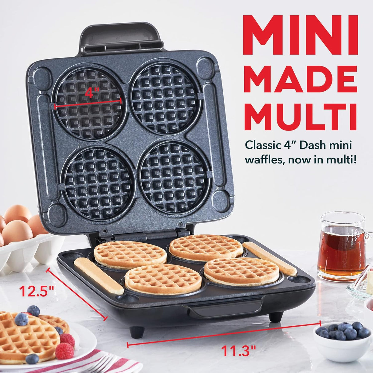 Mini Waffle Maker DASH - 4 Moldes, Super Rápido y Antiadherente