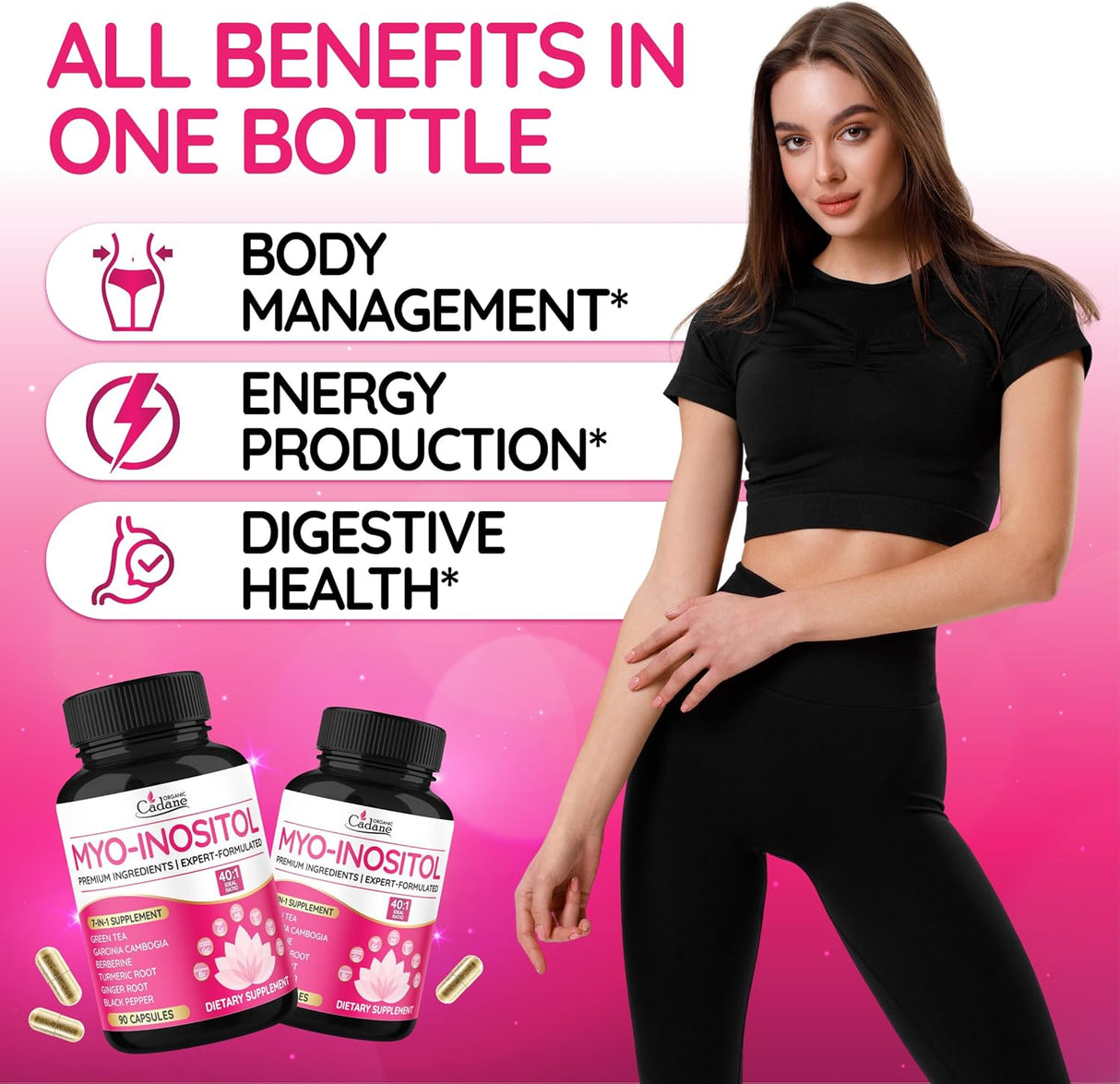Cadane Myo Inositol, Té Verde & Garcinia Capsules, 90