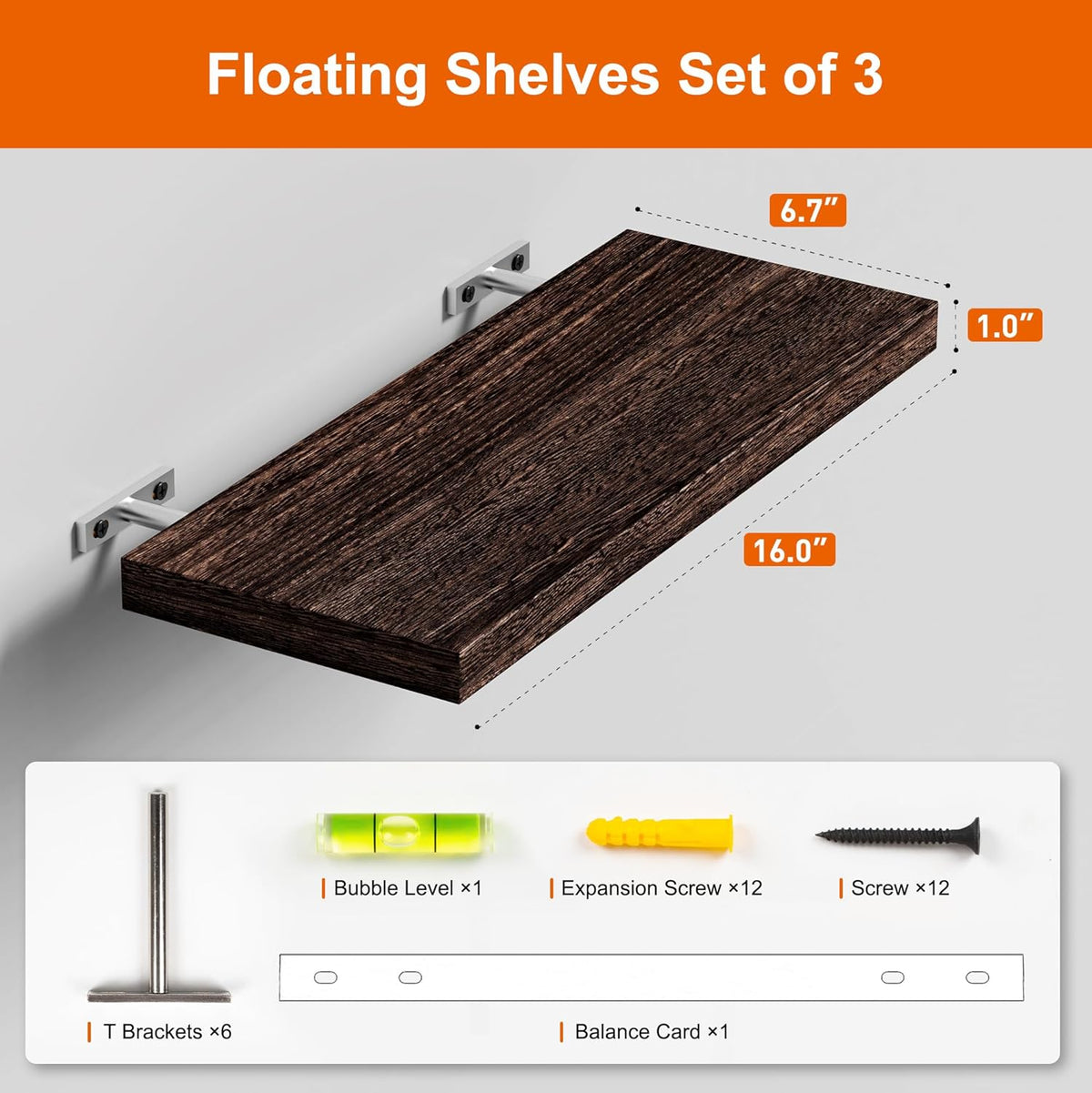 Estante Flotante Paulownia, 16in, 75lbs, Estilo Rústico