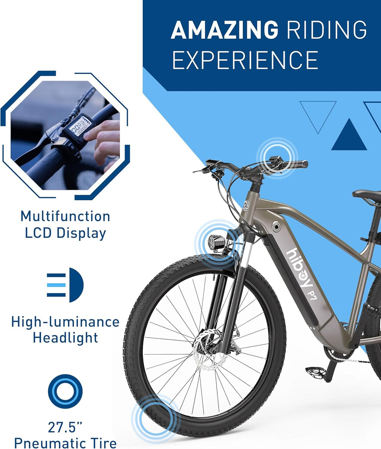 Bicicleta eléctrica Hiboy P7, 800W, 25mph, batería 696WH