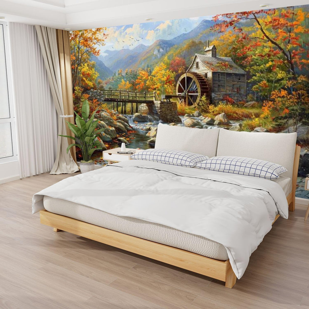 Mural 3D Moderno Naturaleza Vintage Autum Gristmill Autoadhesivo