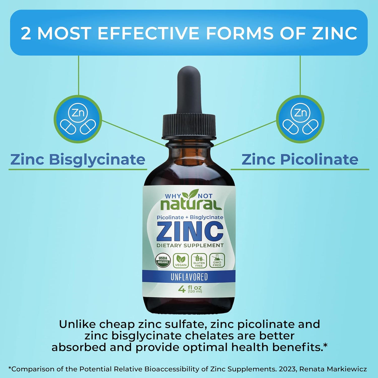 Suplemento líquido de Zinc orgánico con Picolinato y Bisglicinato, Vegano