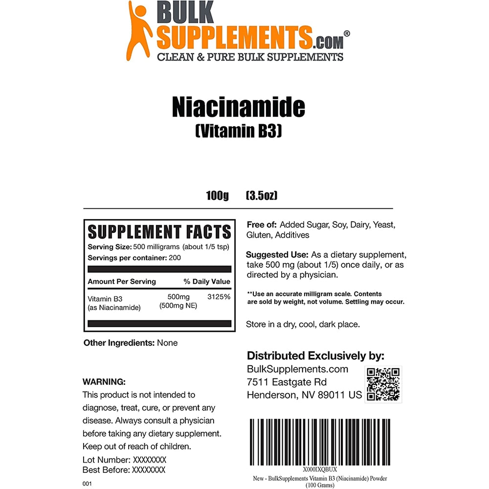 Suplemento Polvo de niacinamida de vitamina B3 3.53 oz