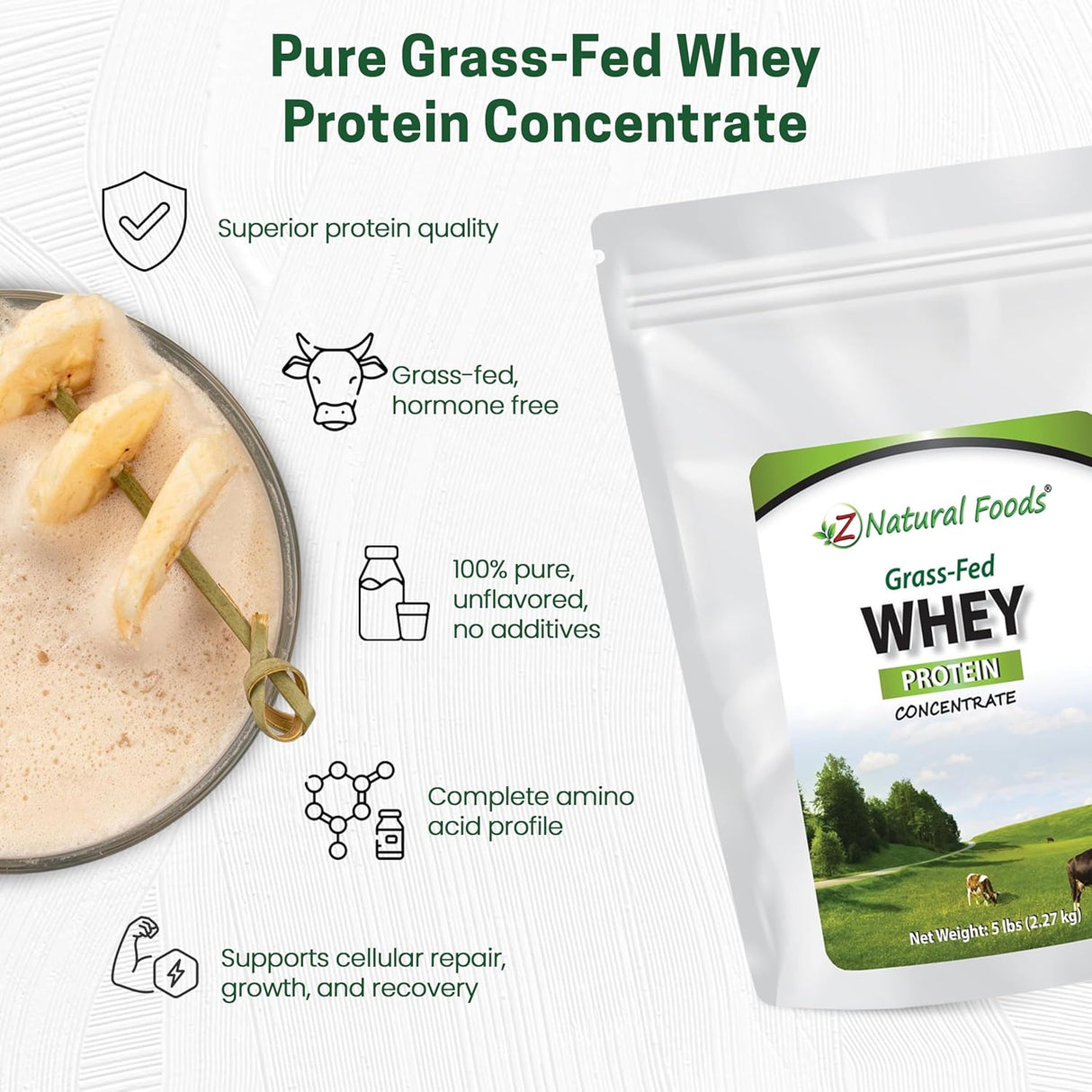 Z Natural Foods Proteína de Suero de Leche de Vaca Pura 5 lbs