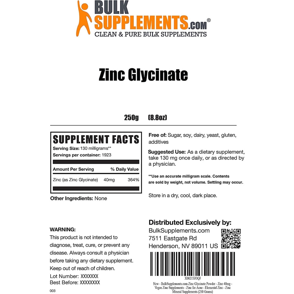 Suplementos Polvo de glicinato de zinc - Zinc 40 mg