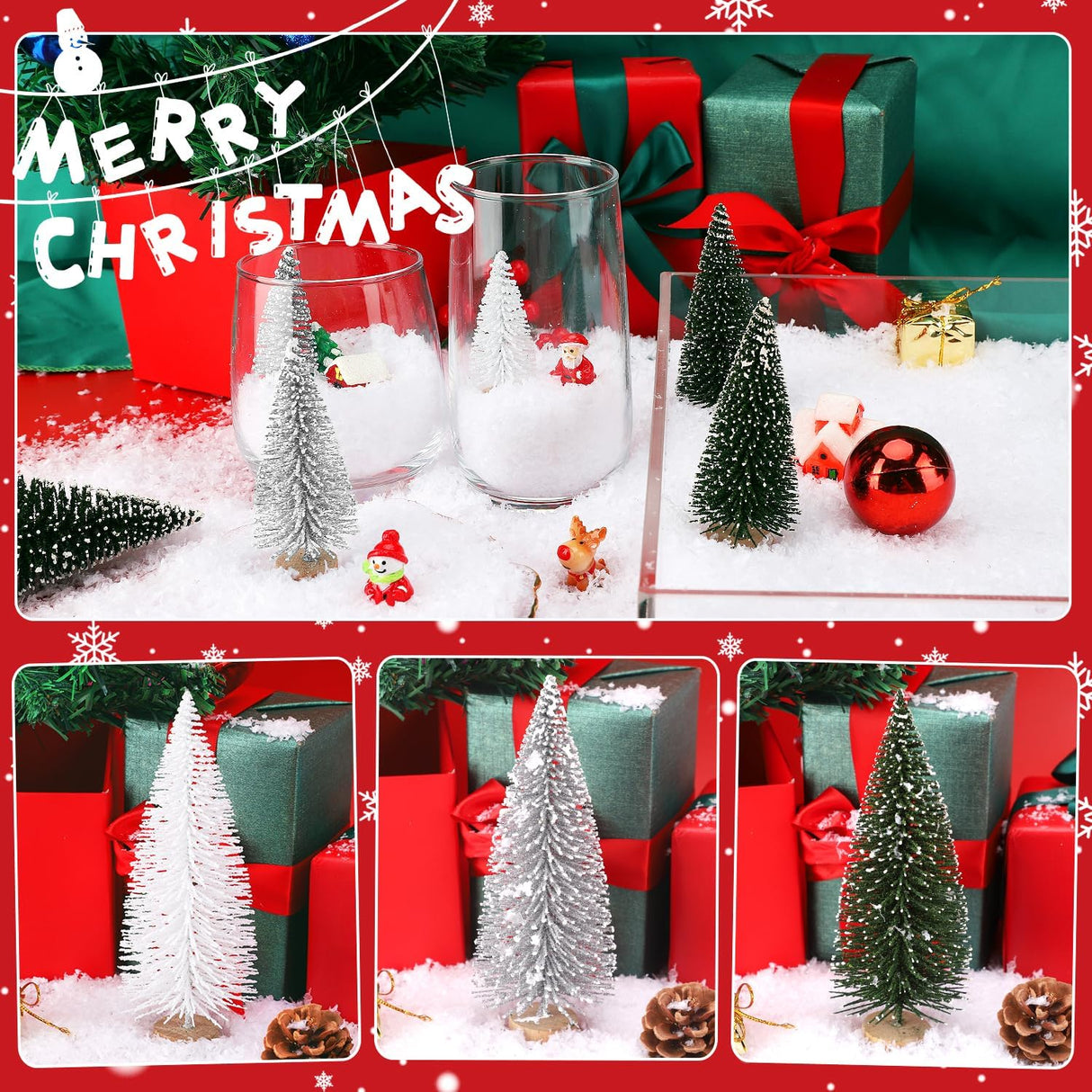 30 Piezas Mini Árboles de Navidad Artificiales con Base de Madera