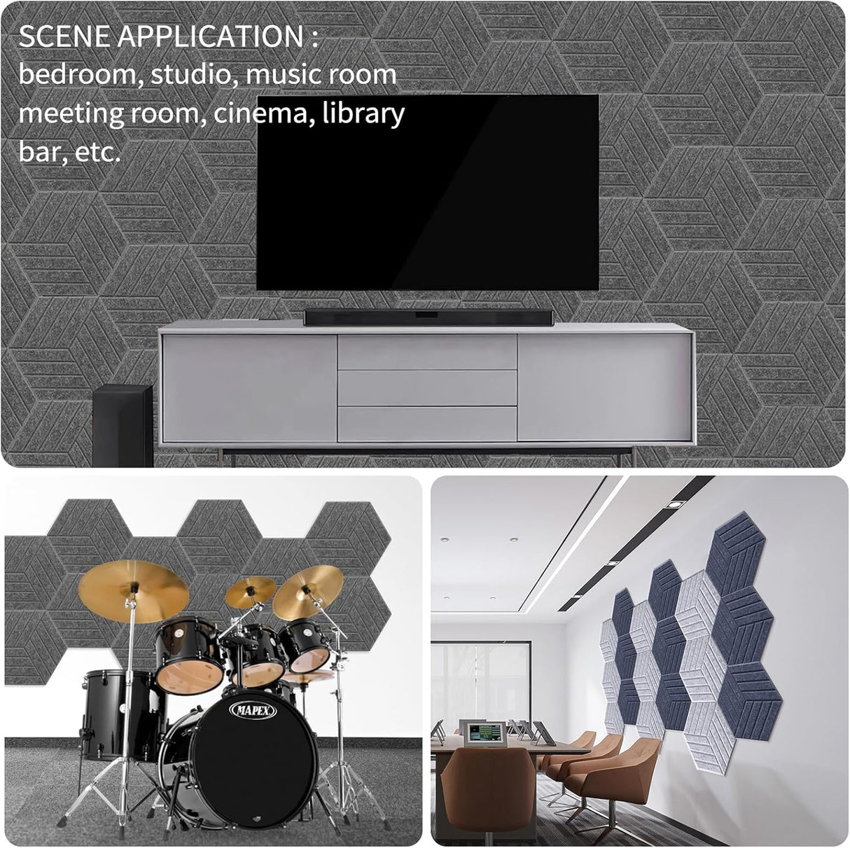 Paneles Acústicos Hexagonales Adhesivos 12 Pack 14x12 Foam