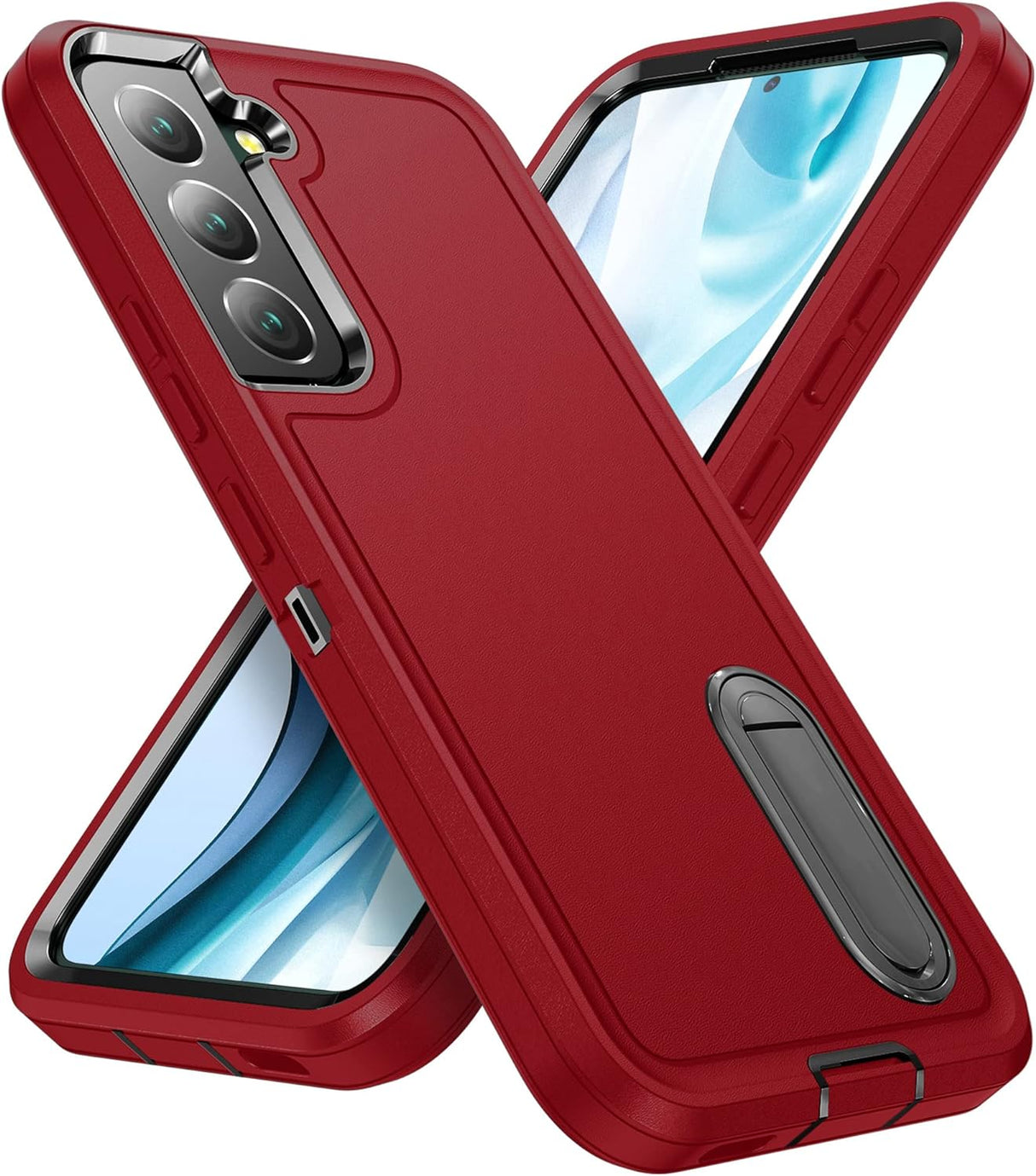 BaHaHoues Funda para Samsung Galaxy S22, Samsung S22 con soporte integrado, a prueba de golpes, polvo y caídas, de grado militar, funda protectora para Galaxy S22 5G de 6.1 pulgadas (rojo/negro)