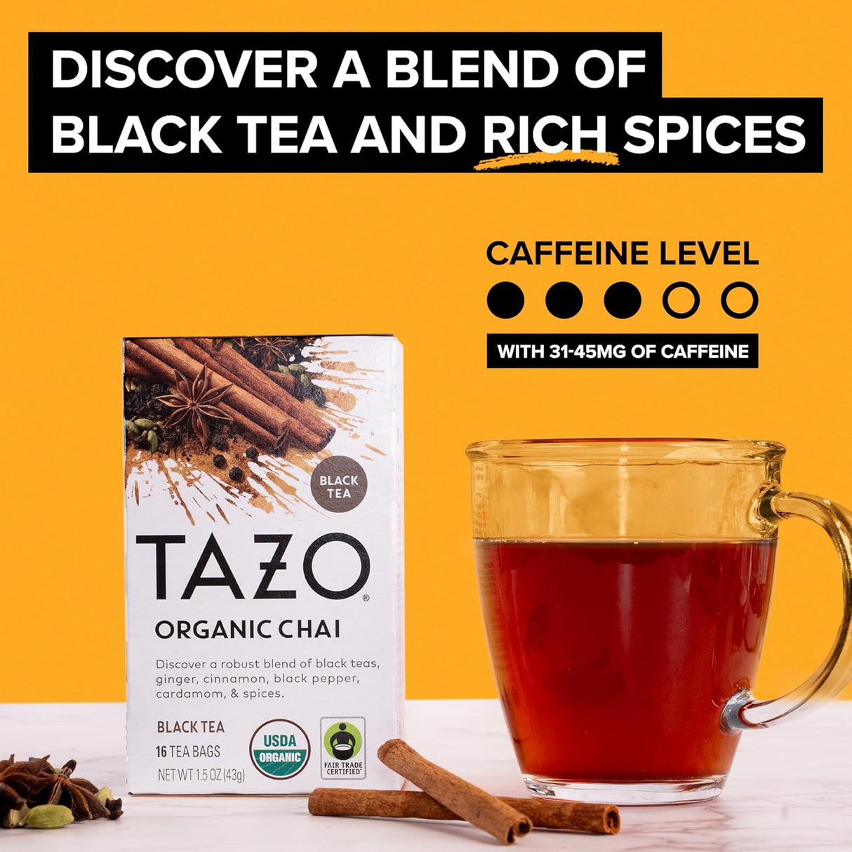 Tazo Té Negro Chai Orgánico 16 Bolsas Caffeinado