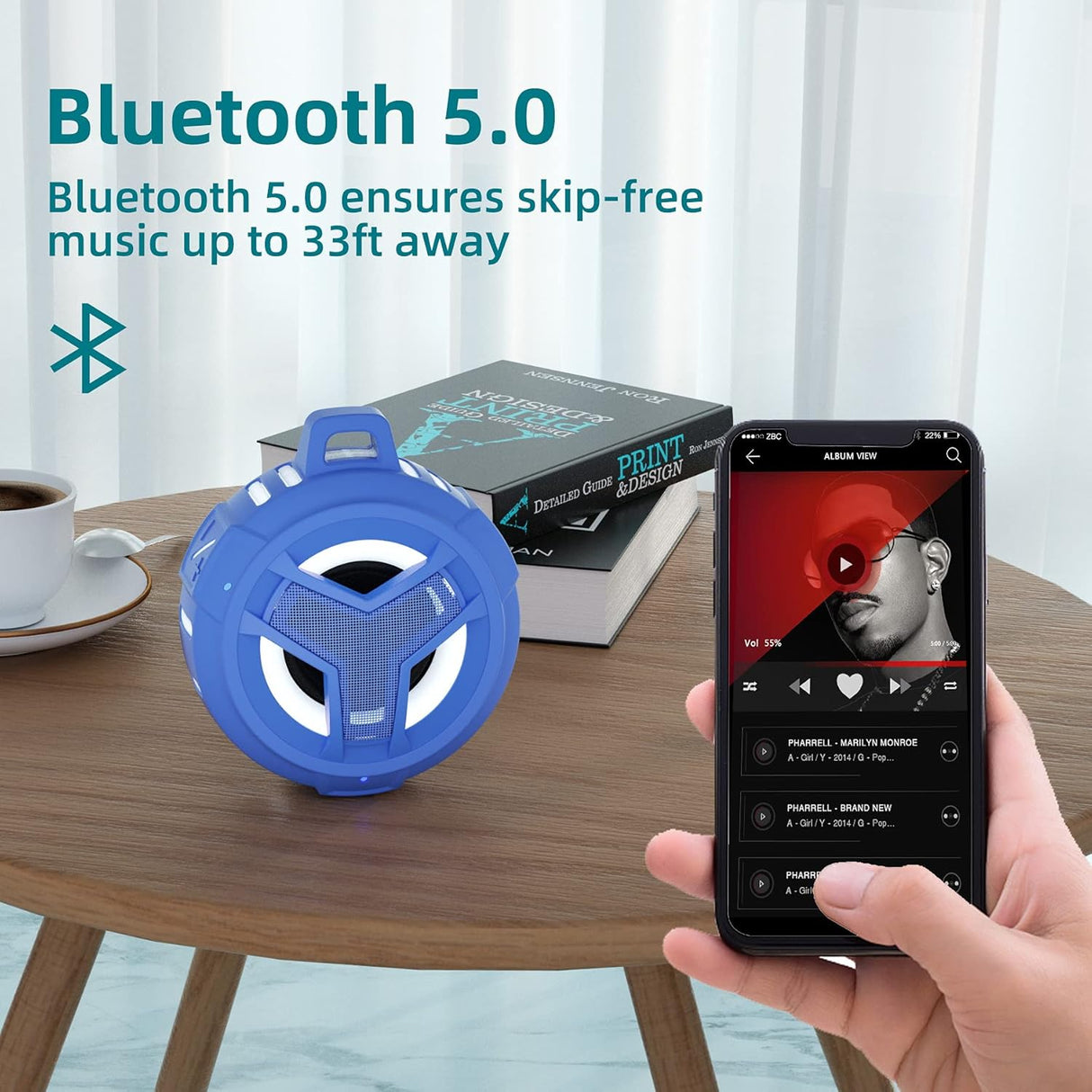 Altavoz Bluetooth impermeable IPX7 para ducha con luz LED