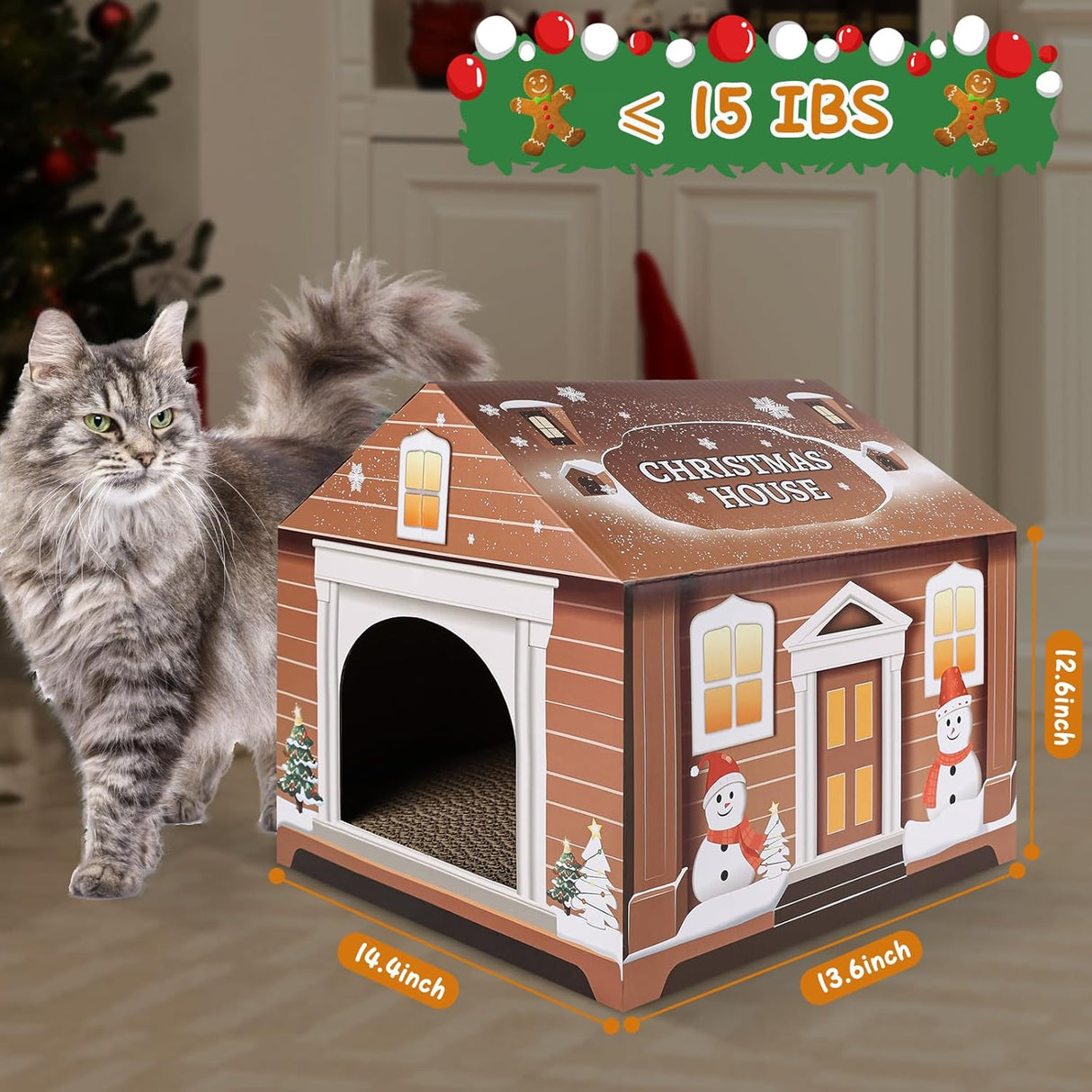 Casa de Cartón para Gatos, incluye Rascador y Catnip, 14x14x13