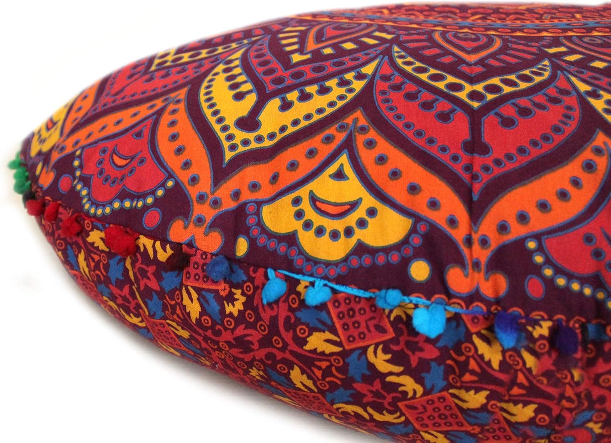 Cojín de mandala para suelo, meditación, asiento otomano, hippie, decorativo, redondo, bohemio, azul, fundas grandes, para exteriores, diseño de flores, cómodo, cama, sofá, puf para mujer (solo funda)