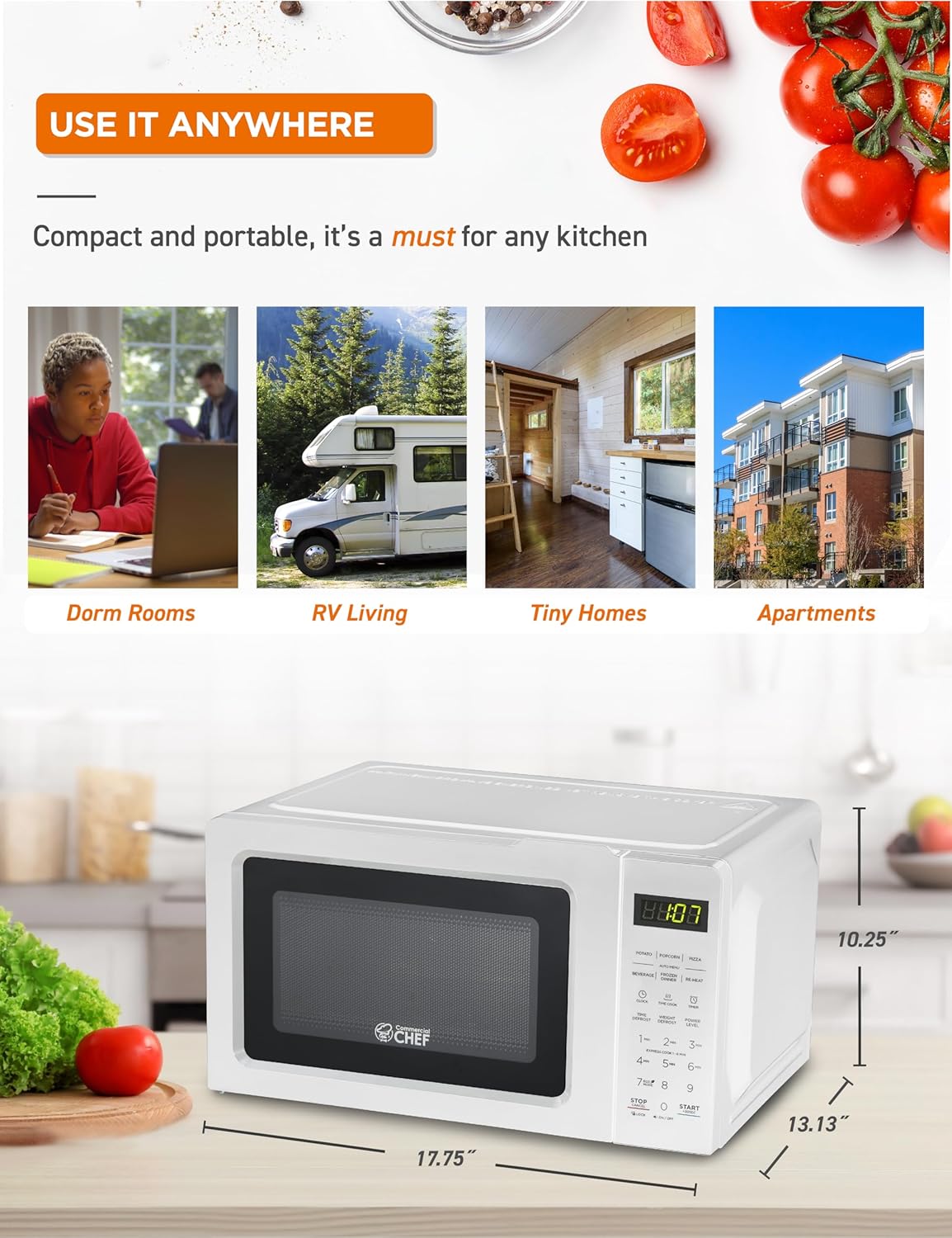 Microondas Comercial Chef 0.7 pies cúbicos, 700W, 10 niveles