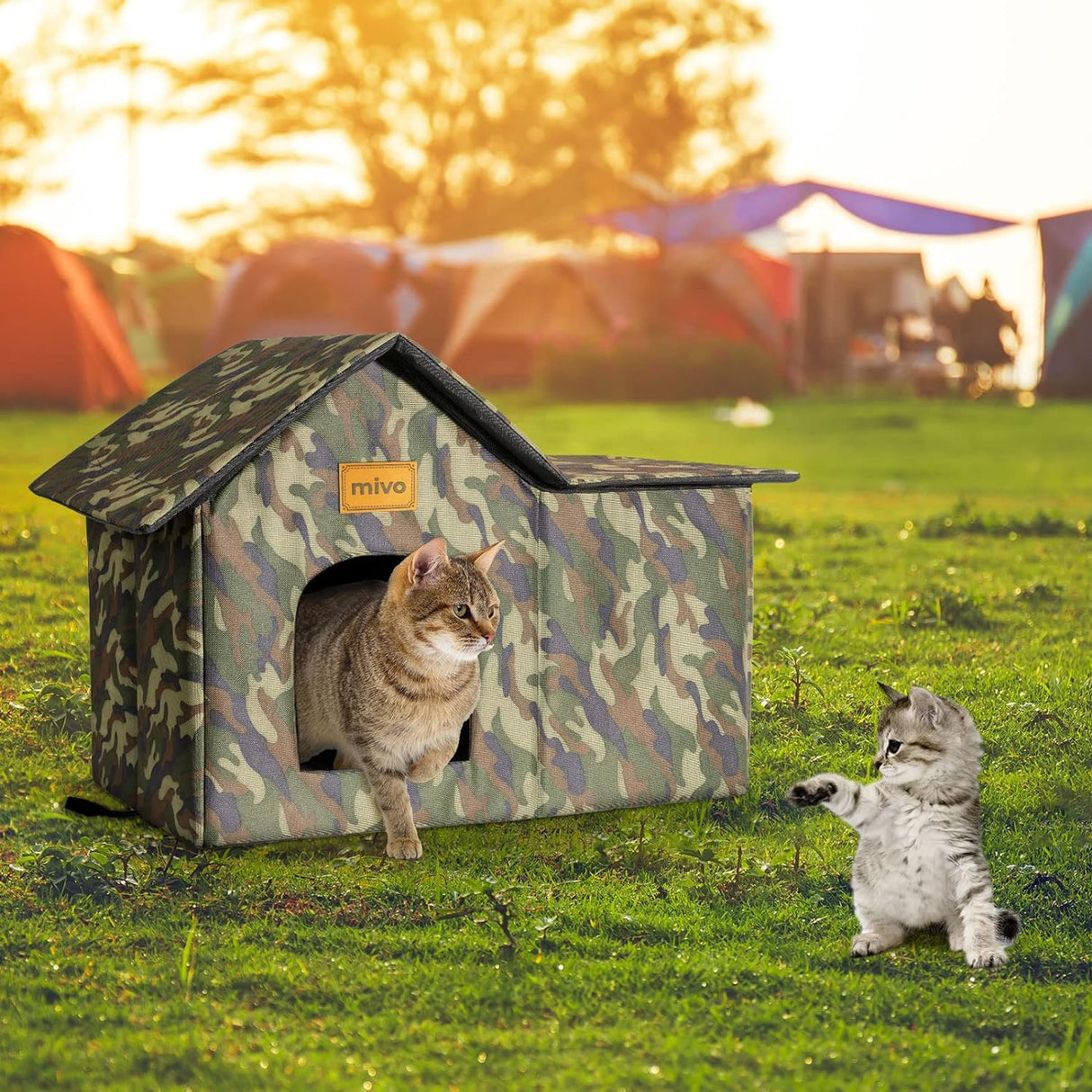 Casa para gatos Mivo, resistente y portátil, para invierno.