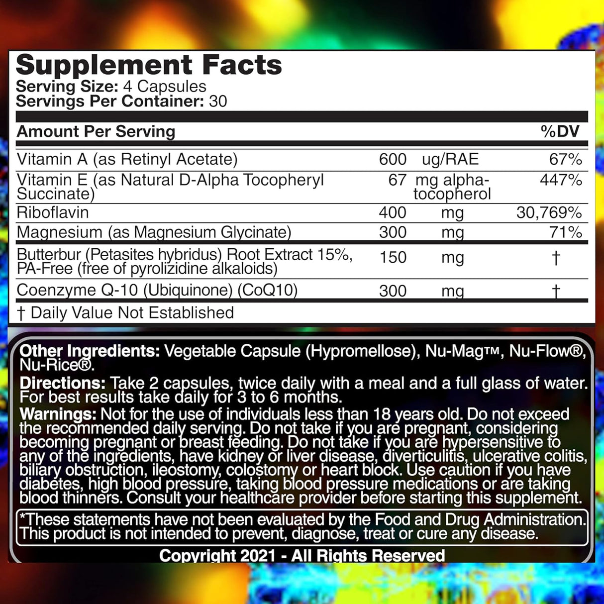 Migraine Relief, MigrA Zero, 4 Ingredientes, 120 Cápsulas