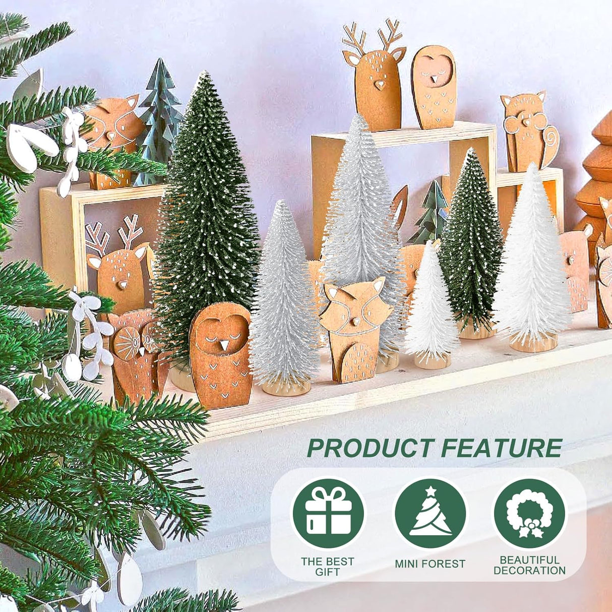 Mini Árboles de Navidad Hatisan con Base de Madera, Decoración