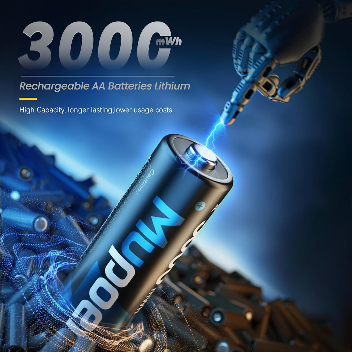 Baterías AA Recargables 8-Pack con Cargador, 3000mWh, Li-ion