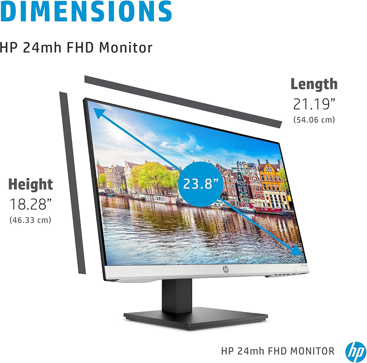Monitor HP 24mh FHD 23.8 IPS, alt./inclin. ajustable, 1D0J9AA