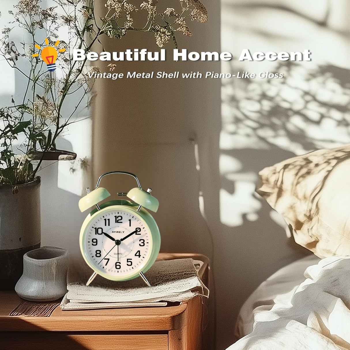 Reloj despertador de campana doble, silencioso y retro 4