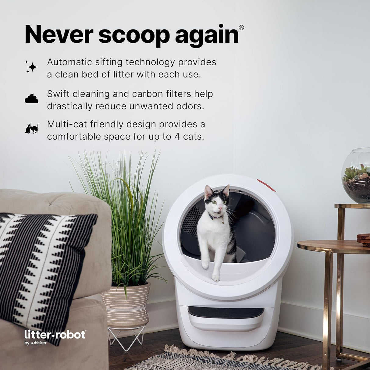 Litter-Robot 4 Bundle de Whisker: 6 Refills, 50 Fundas, Ramp