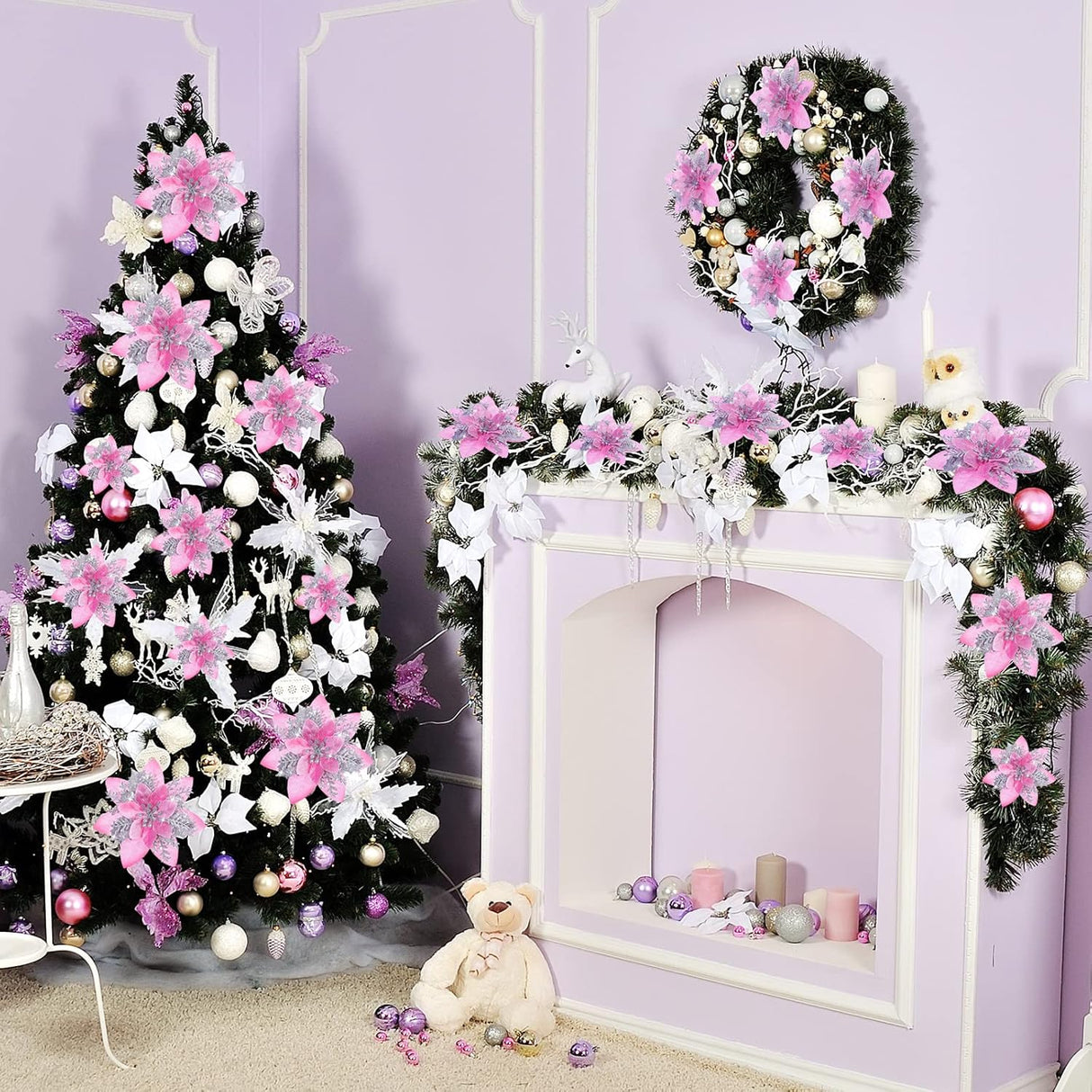 Flores Poinsettia Artificiales, Decoración Navideña, 36 Pcs