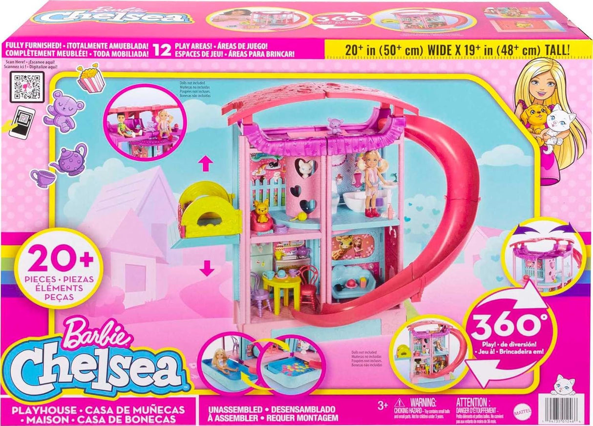 Casita Barbie Casa de Muñecas Chelsea con Áreas Transformables y 20+ Piezas