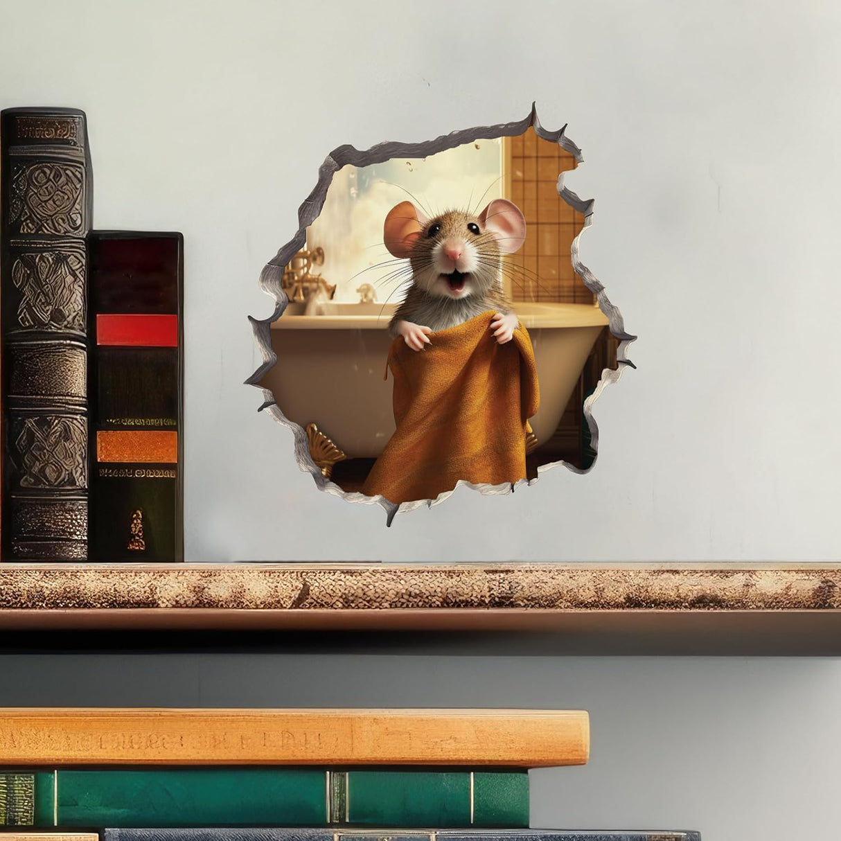 Pegatina de pared 3D con agujero de ratón para baño