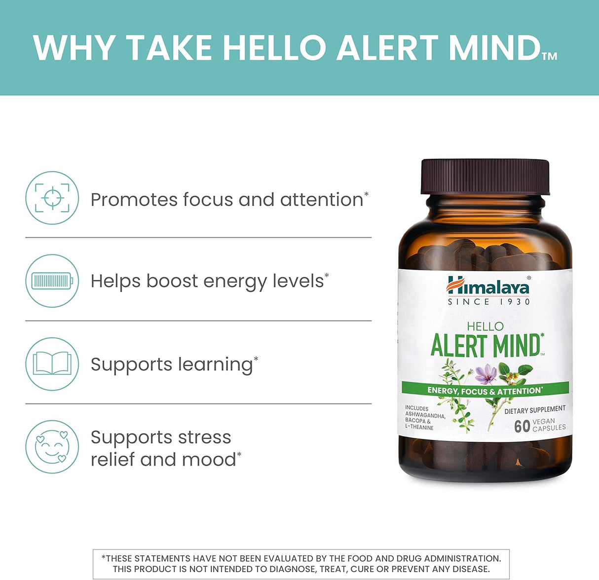 Himalaya Hello Alert Mind con Ashwagandha Bacopa L-teanina