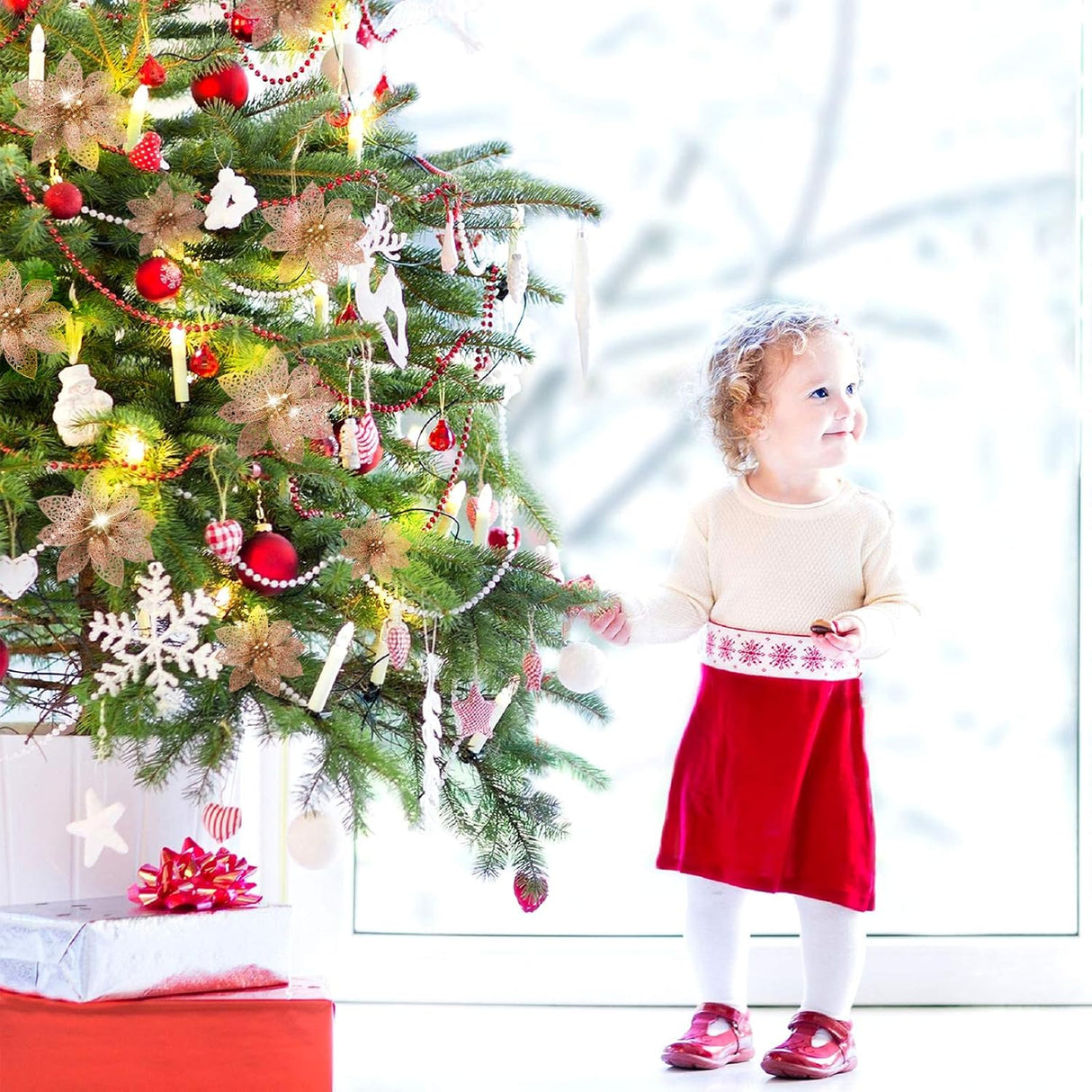 Adornos Artificiales Poinsettia WILLBOND, 36 Piezas, Glitter