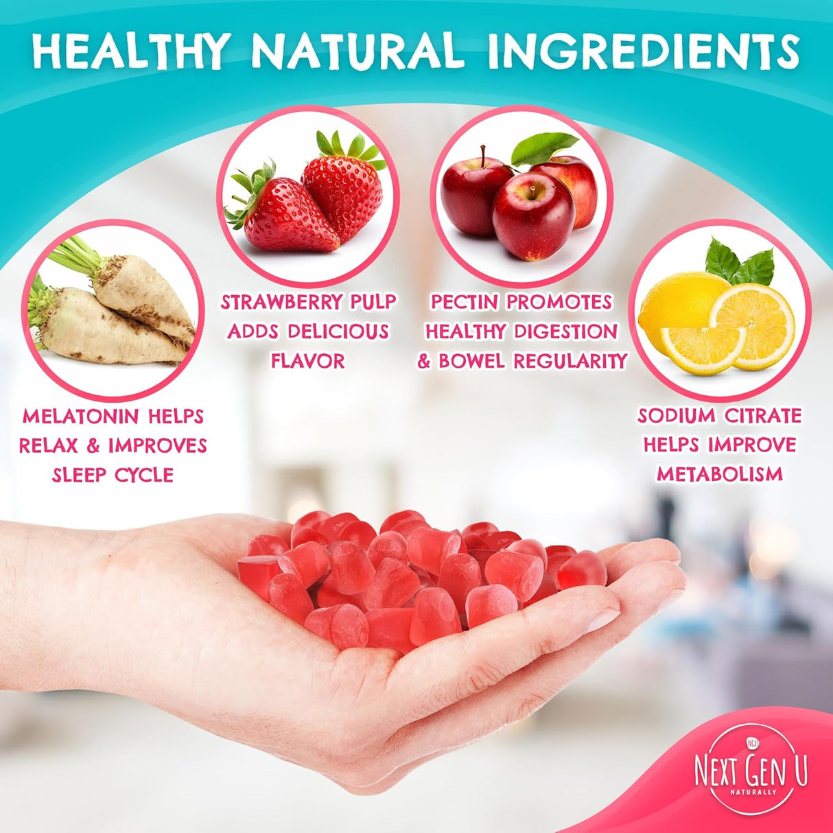 Gomitas de Melatonina 10 mg NGU - 180 Veganas Sabor Fresa