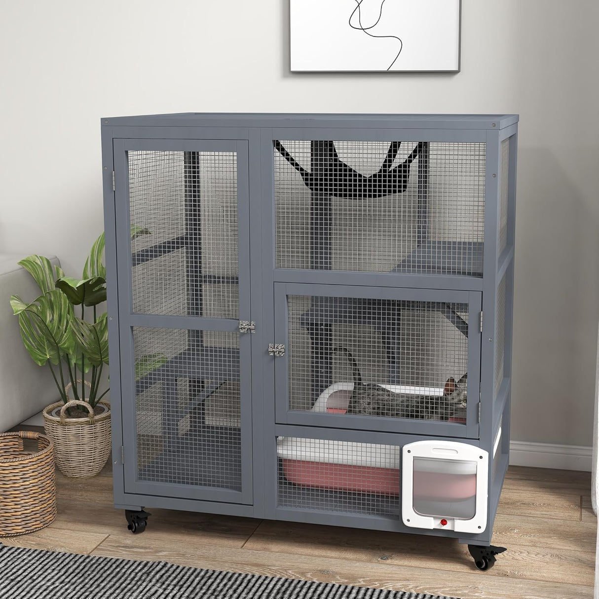 Casa para Gatos Grande PawHut, Enclosure de Madera 39