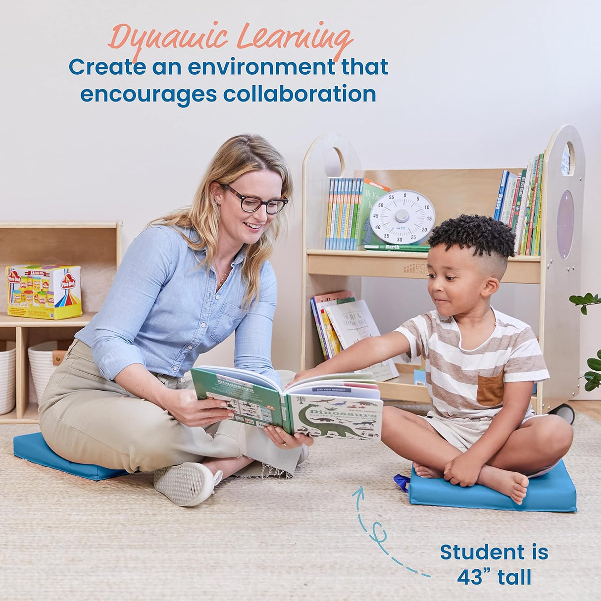 ECR4Kids SoftZone - Cojines de suelo, cuadrados, asientos flexibles, color azul francés, 6 piezas