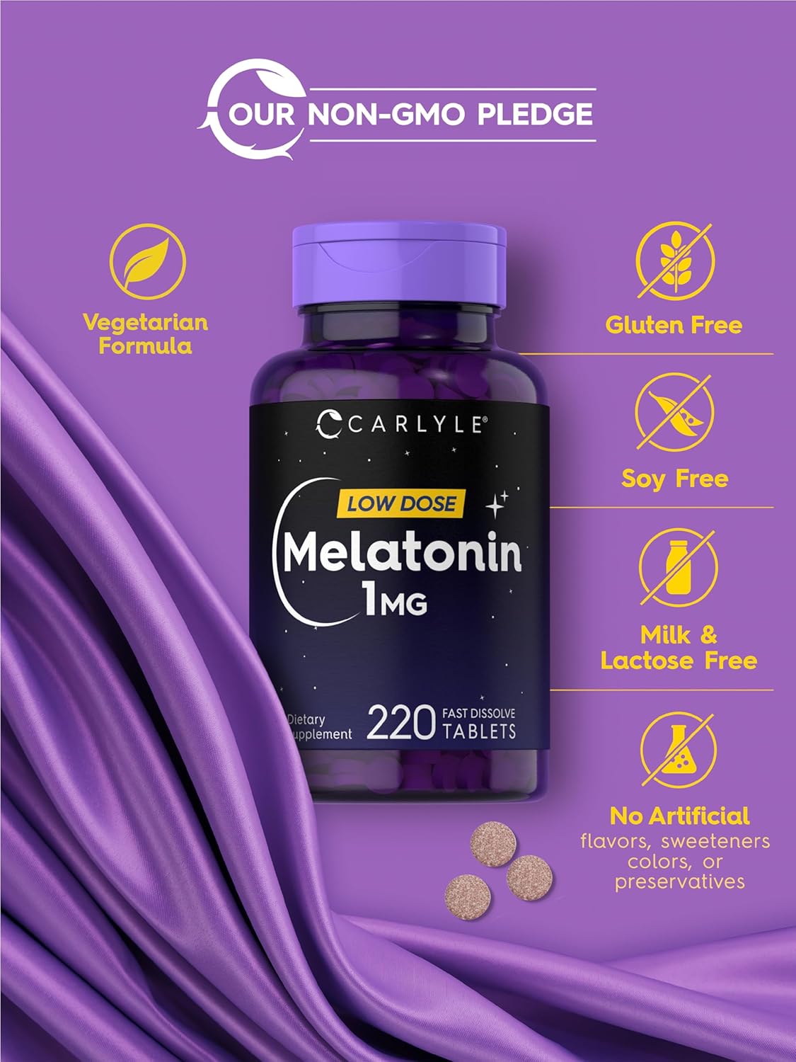 Melatonina Carlyle 1 mg | 220 Tabletas Vegetarianas Dissolubles