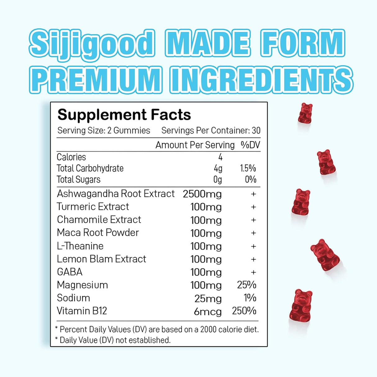 Gomitas de Ashwagandha con L-teanina, 2500mg, 60 unidades