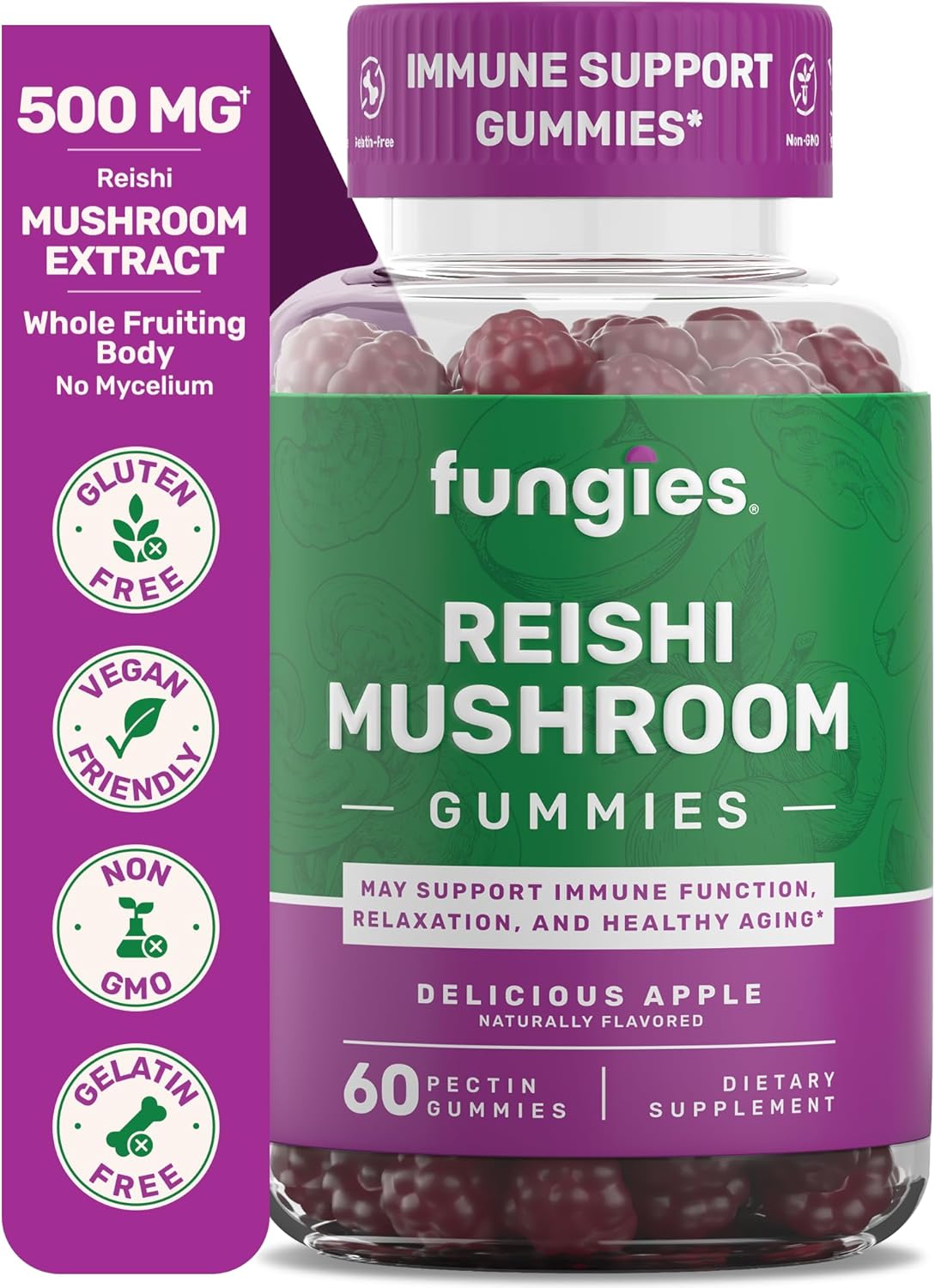 Suplemento Reishi Gomitas de hongos Deliciosa manzana 60und