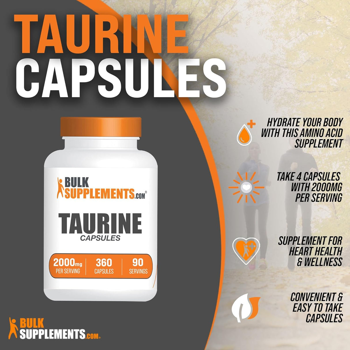 Suplementos Cápsulas de taurina 400 cápsulas de gelatina