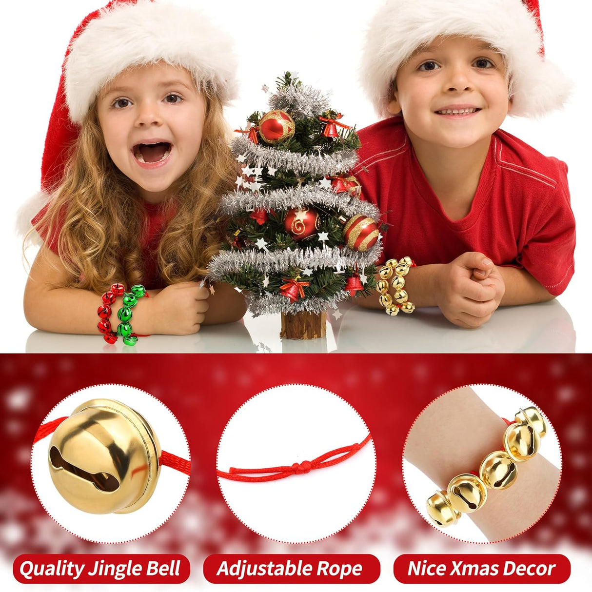 Brazaletes Navideños Ajustables con Cascabeles para Fiestas