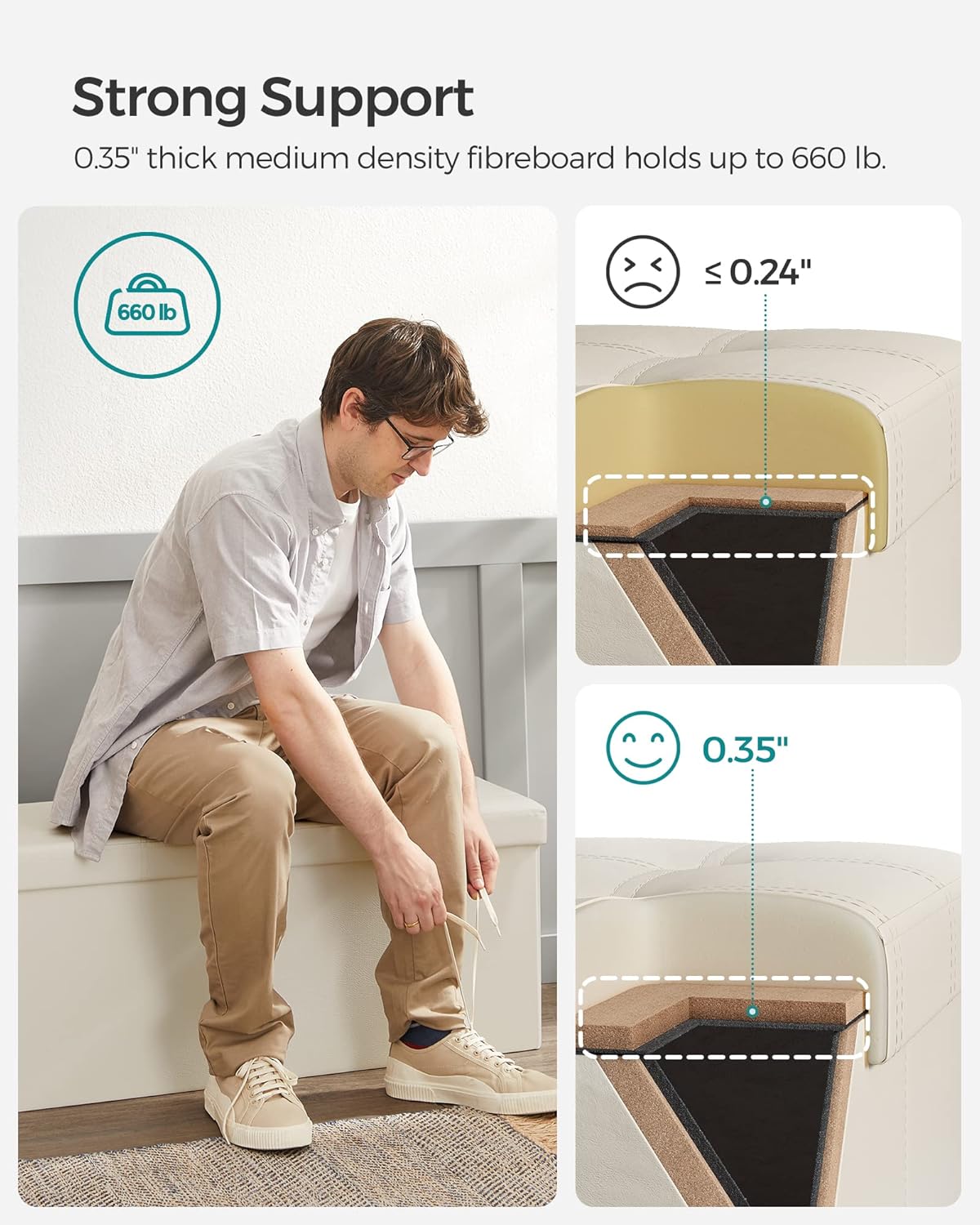 Otomana plegable de almacenamiento, asiento acolchado, ULSF70M