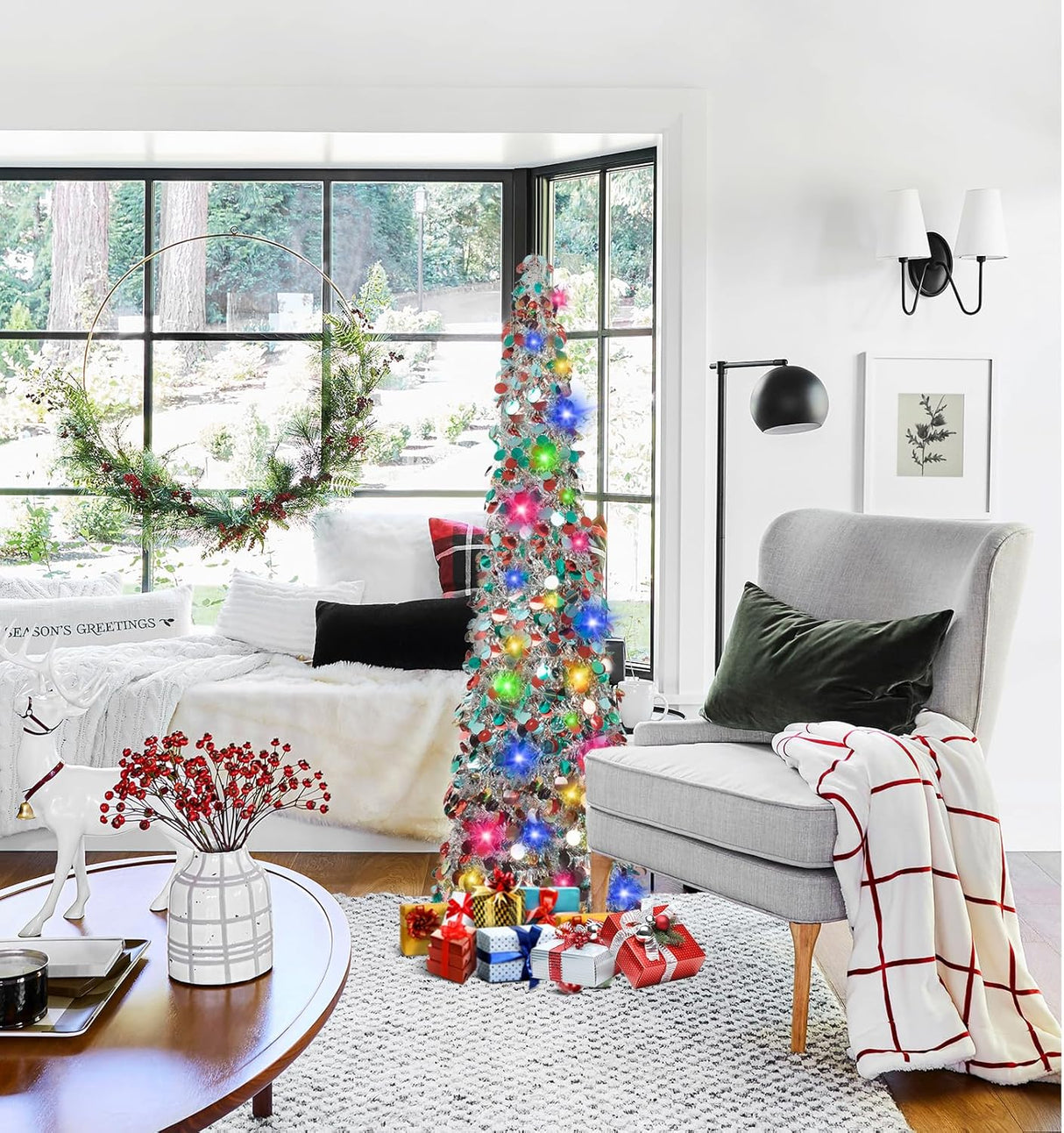 Árbol de Navidad Tinsel 5ft MACTING con luces y fácil ensamblaje