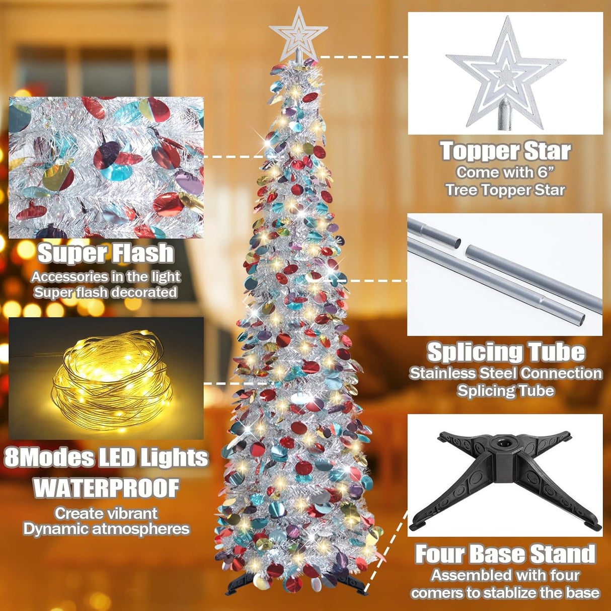 Árbol de Navidad Plegable con Luces Temporizadas - Modelo 5 FT