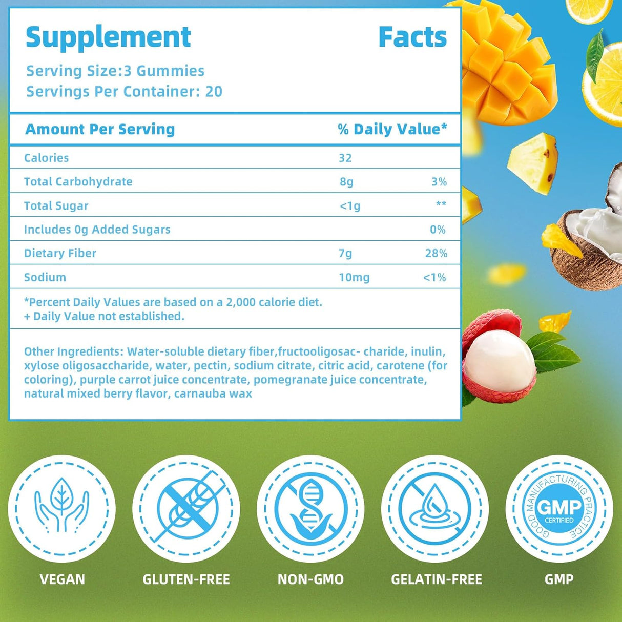 Suplemento de fibra sin azúcar natural salud estomacal