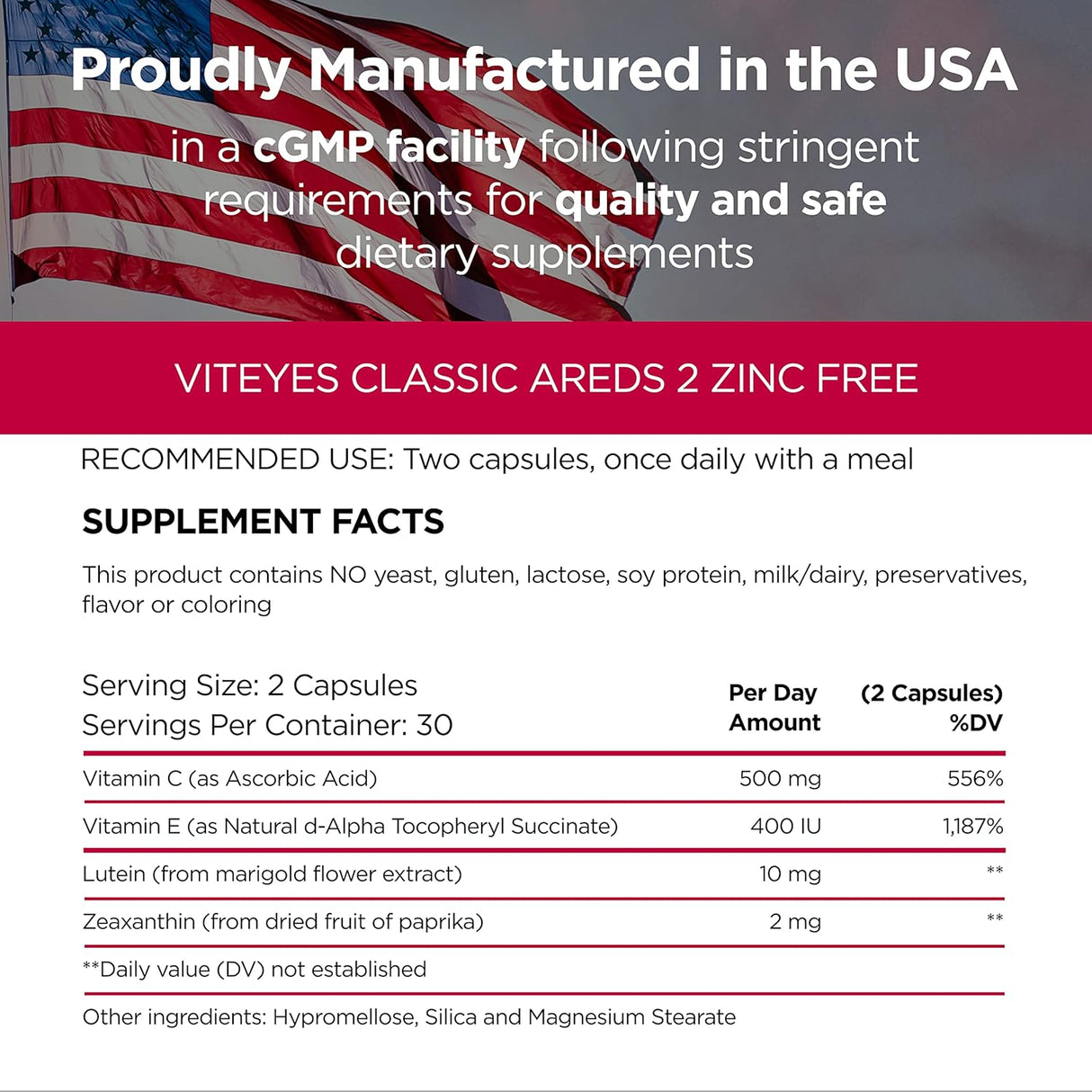 Suplemento Viteyes AREDS2 naturales sin alérgenos vitaminas