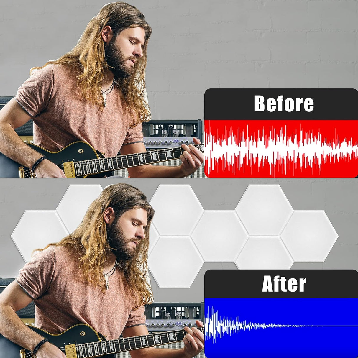 Paneles Acústicos Autoadhesivos 12 x 10 - Alta Densidad, Hexagonales