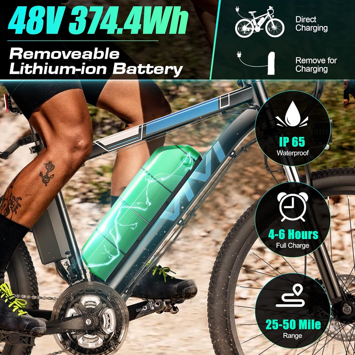 Bicicleta Eléctrica Vivi 26 780W, Batería 48V, 21 Velocidades
