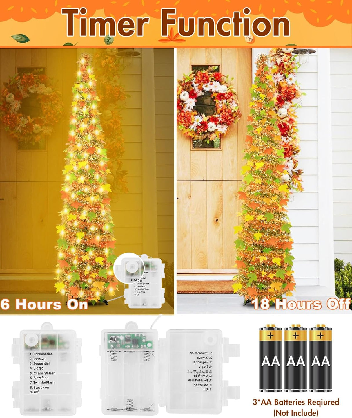 Árbol de Otoño 5FT - Tinsel con 60 Luces LED, Plegable, Modelo: 123
