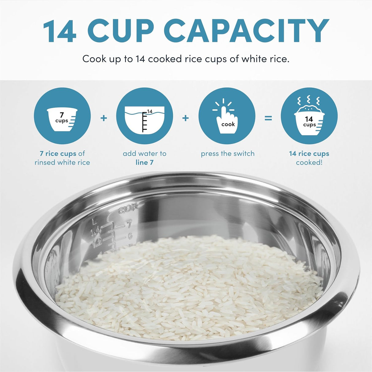 Arrocera y vaporera Aroma, 14 tazas, automática, ARC-757-1SG