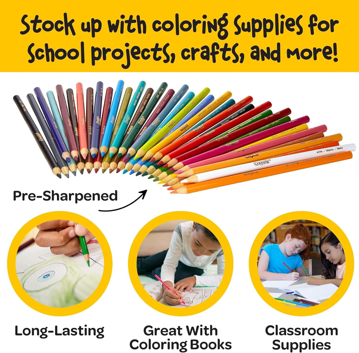 Crayola Juego de lápices de colores, suministros escolares, colores surtidos, 36 unidades, largo