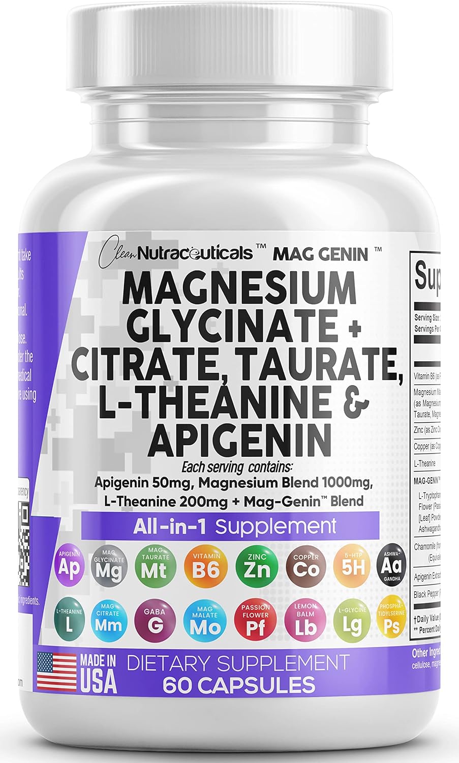 Complejo de glicinato de magnesio 1000 mg con L-teanina
