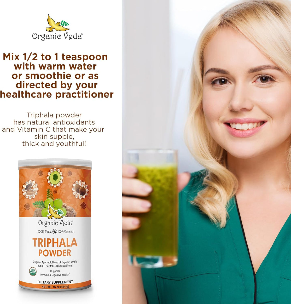 Suplemento Organic Veda Polvo de trifala puro 16 oz 454 gr